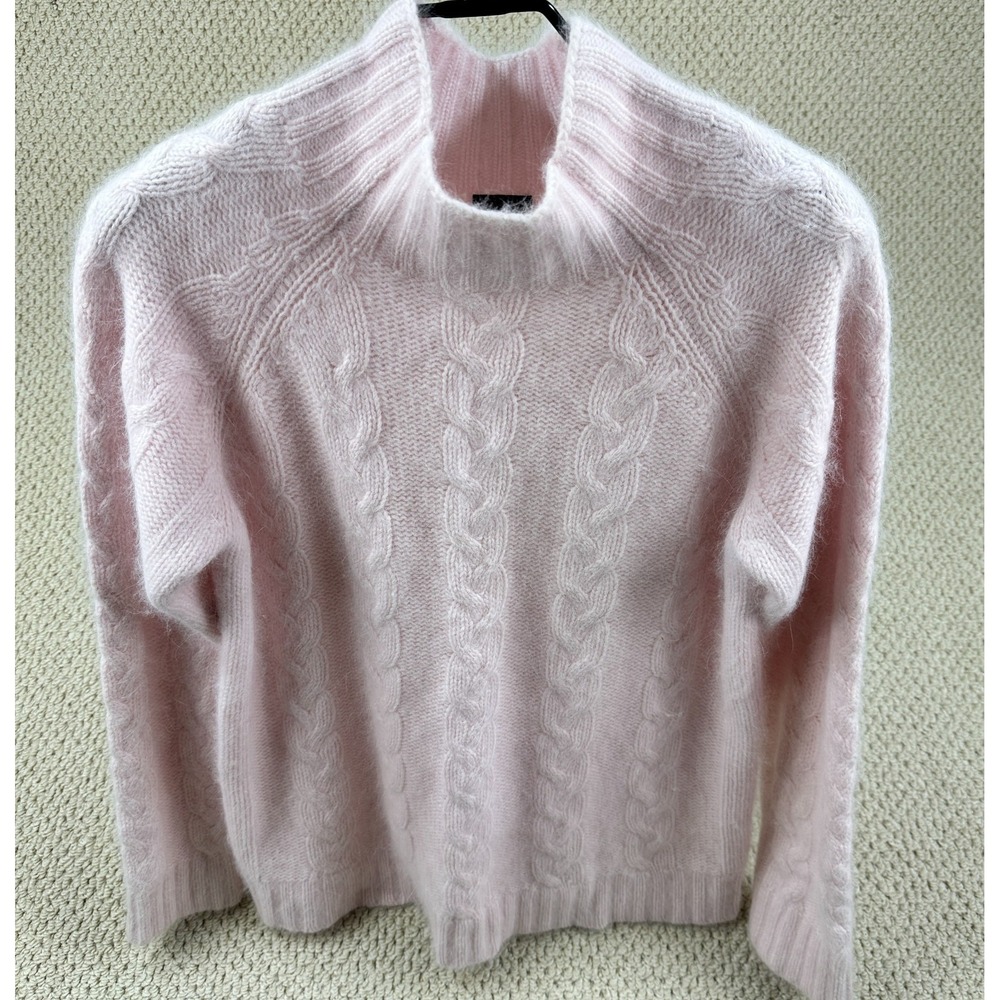 NorthCrest Sweater Womens Large Pink Shag Rabbit Hair Lambswool Cable Knit Fuzzy
